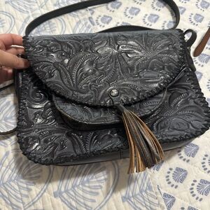 Patricia Nash Black Embossed Leather Crossbody Bag